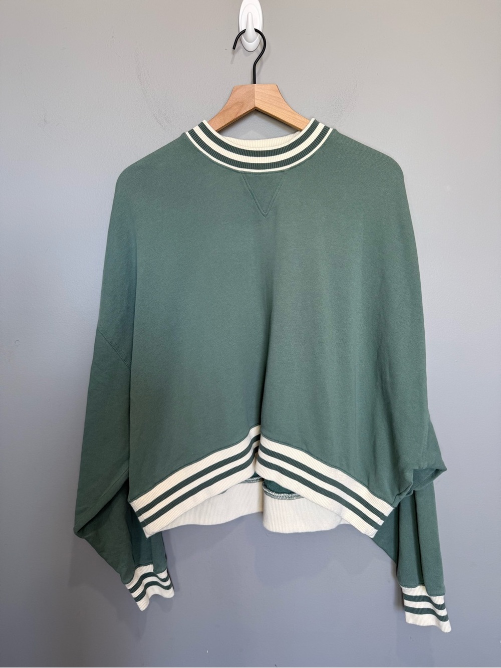 The Normal Brand Cole Terry Varsity Sweatshirt Green Large Oversized